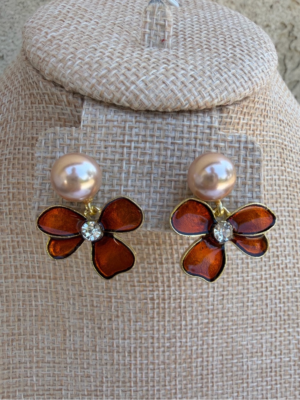 New Pearl & Orange Floral Drop Earrings - Elegant Women's Fashion Jewelry
